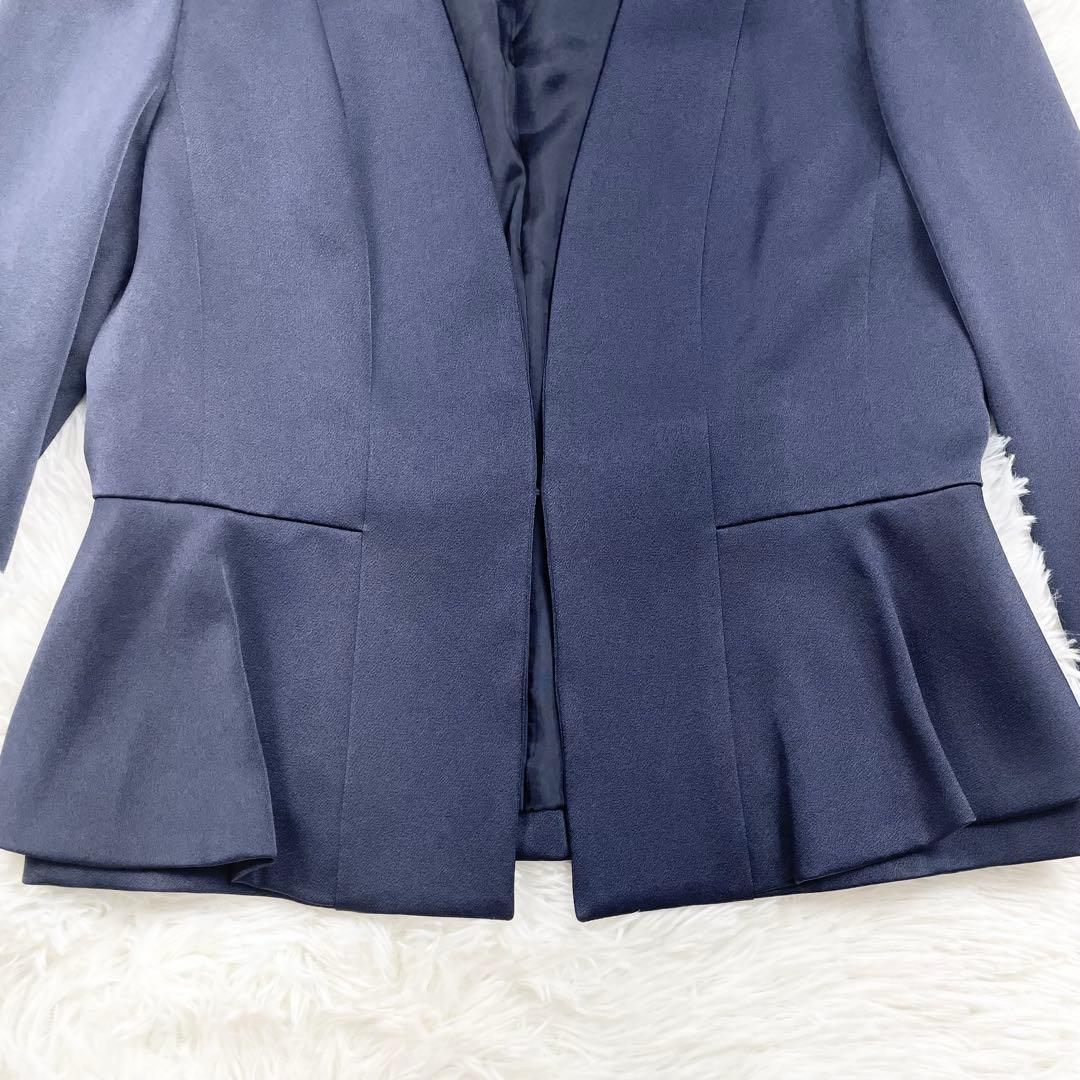 【美品】ANAYI トリアセサテン　ぺプラムノーカラージャケット　ネイビー　38