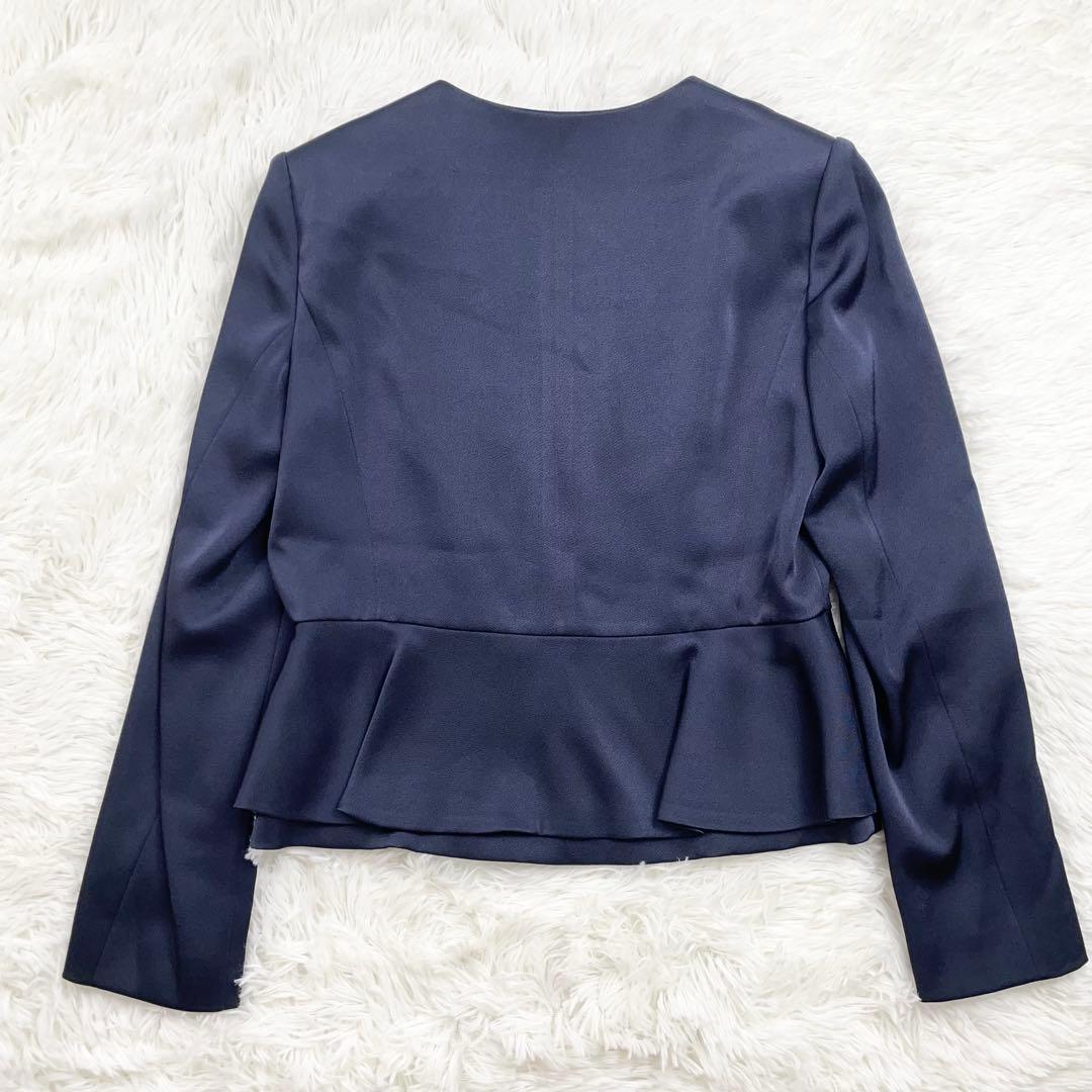 【美品】ANAYI トリアセサテン　ぺプラムノーカラージャケット　ネイビー　38