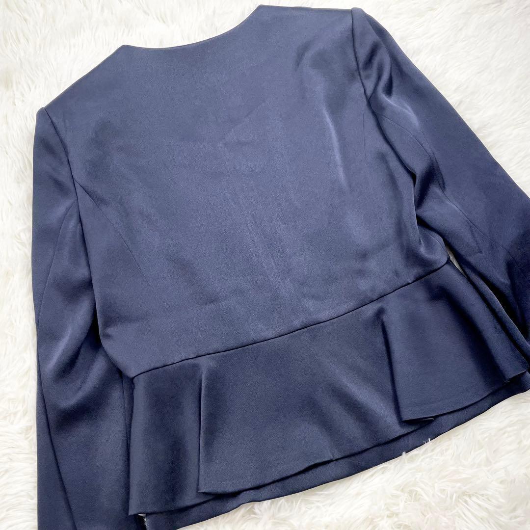 【美品】ANAYI トリアセサテン　ぺプラムノーカラージャケット　ネイビー　38