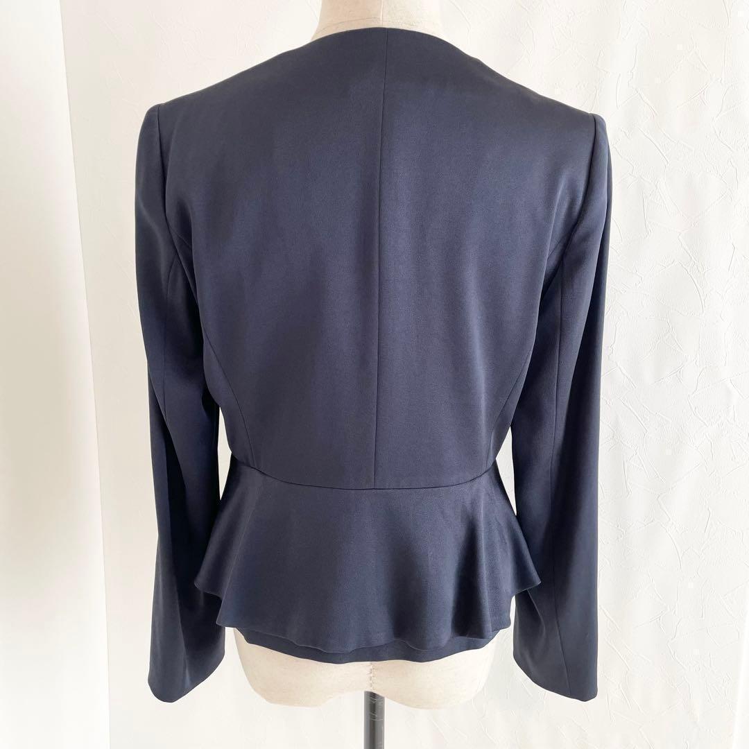 【美品】ANAYI トリアセサテン　ぺプラムノーカラージャケット　ネイビー　38