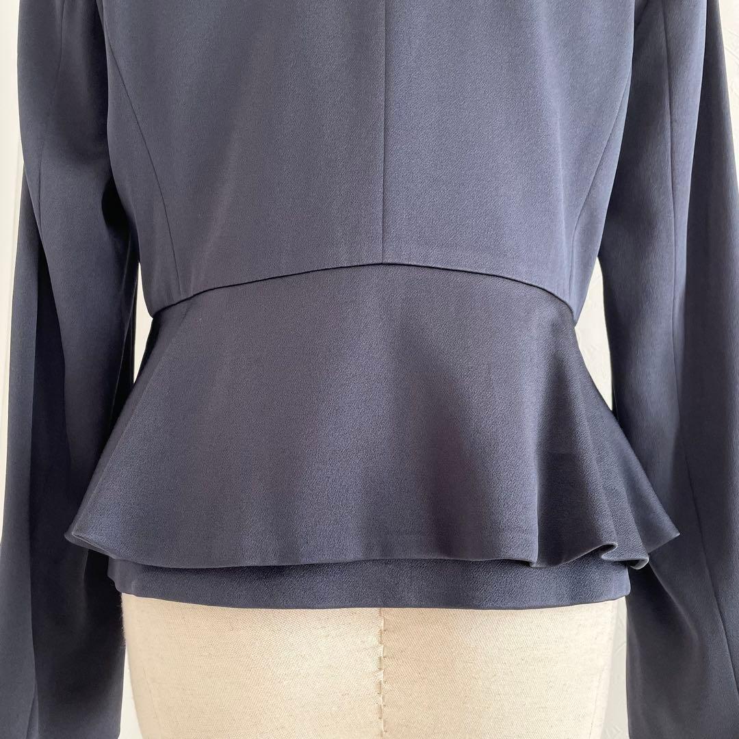 【美品】ANAYI トリアセサテン　ぺプラムノーカラージャケット　ネイビー　38