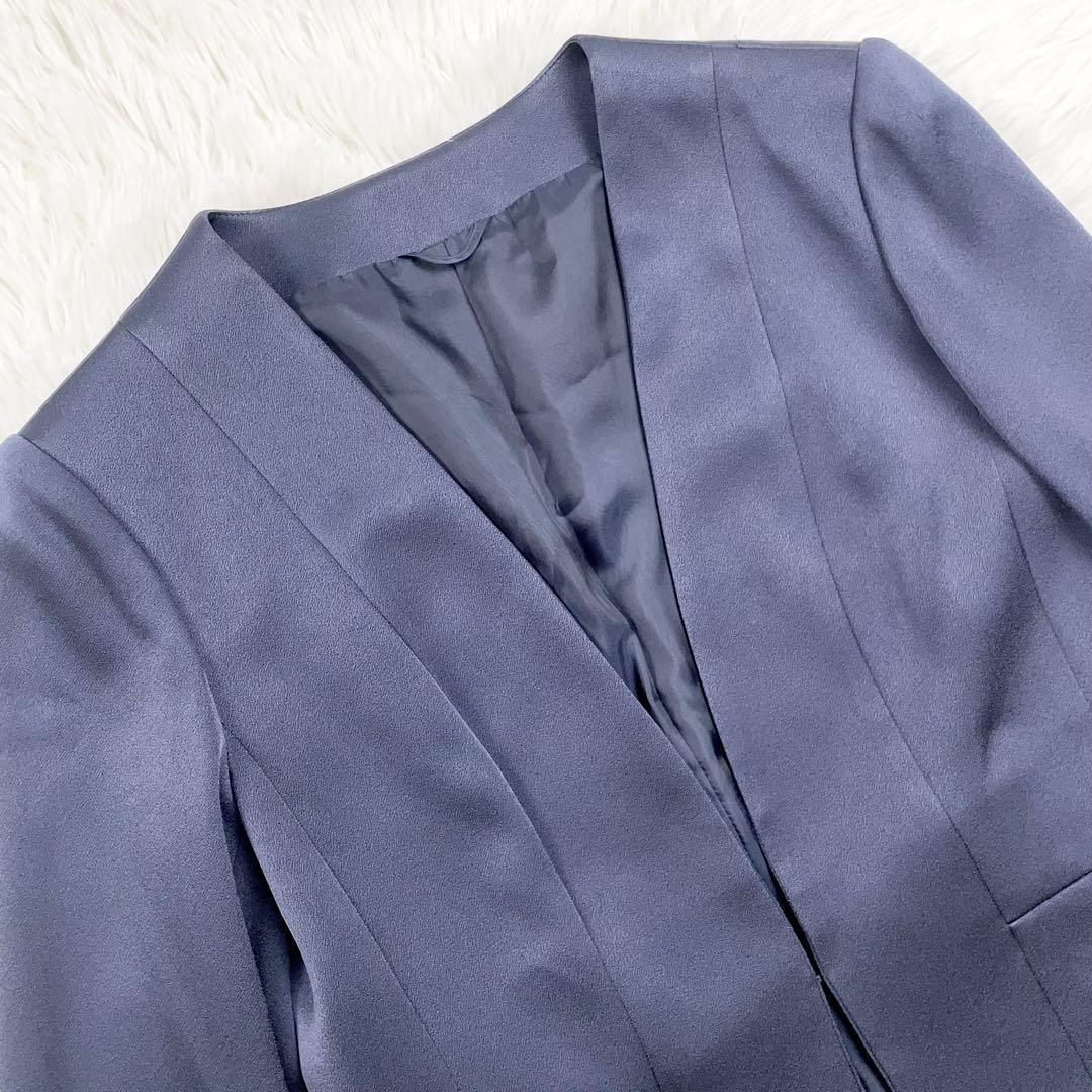【美品】ANAYI トリアセサテン　ぺプラムノーカラージャケット　ネイビー　38