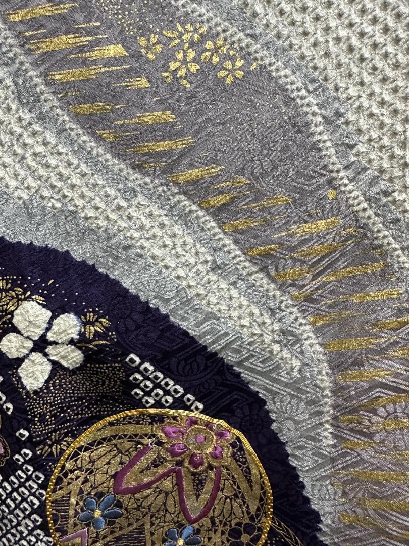 本加工総絞り 刺繍くすみカラー 薄グレー地 振袖 袋帯 フルセット