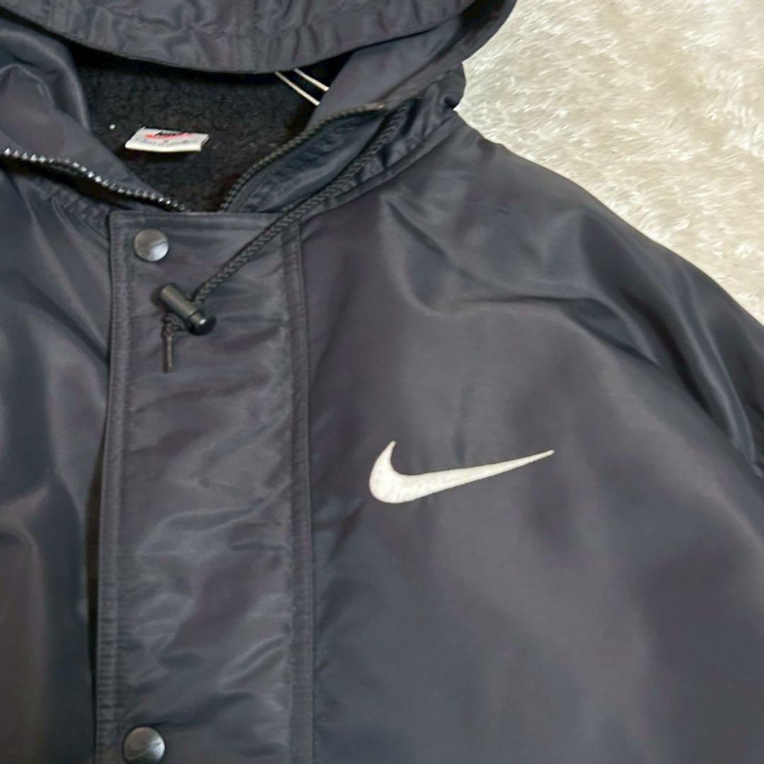 【希少】NIKE ナイキ スウッシュ刺繍 ベンチコート ロングコート ブラックL