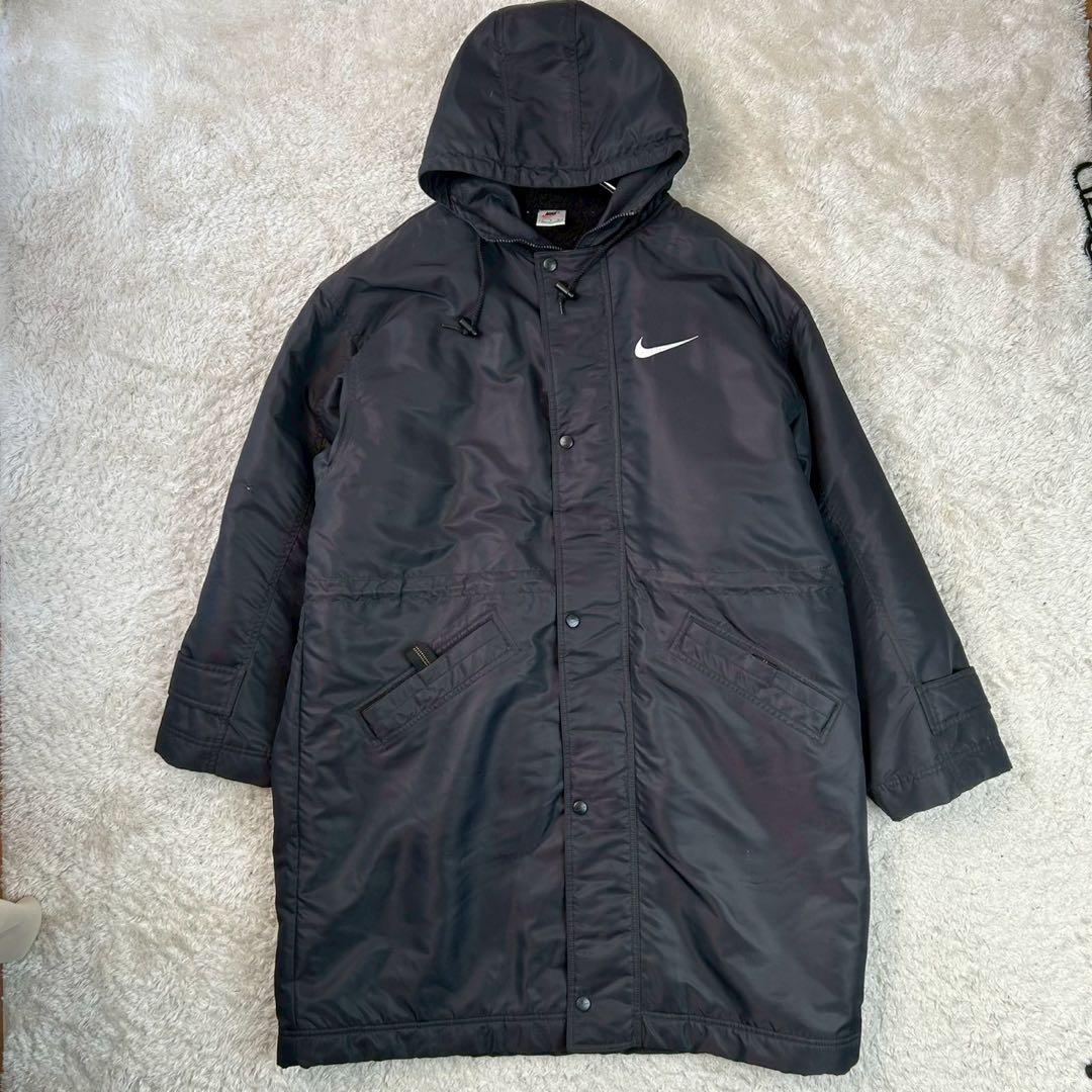 【希少】NIKE ナイキ スウッシュ刺繍 ベンチコート ロングコート ブラックL