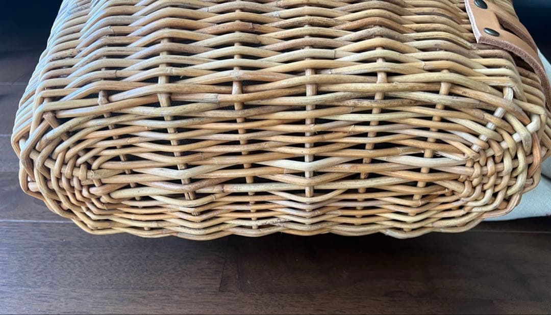 ebagos エバゴス 紅籐カゴ リネンかぶせ布付 小型鏡付 美品 専用保管袋付