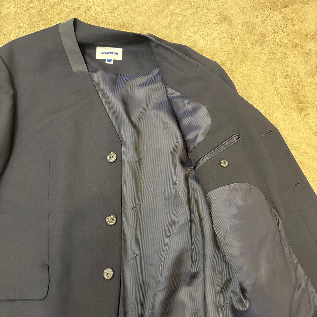 ADERERROR ネイビー ノーカラー ジャケット