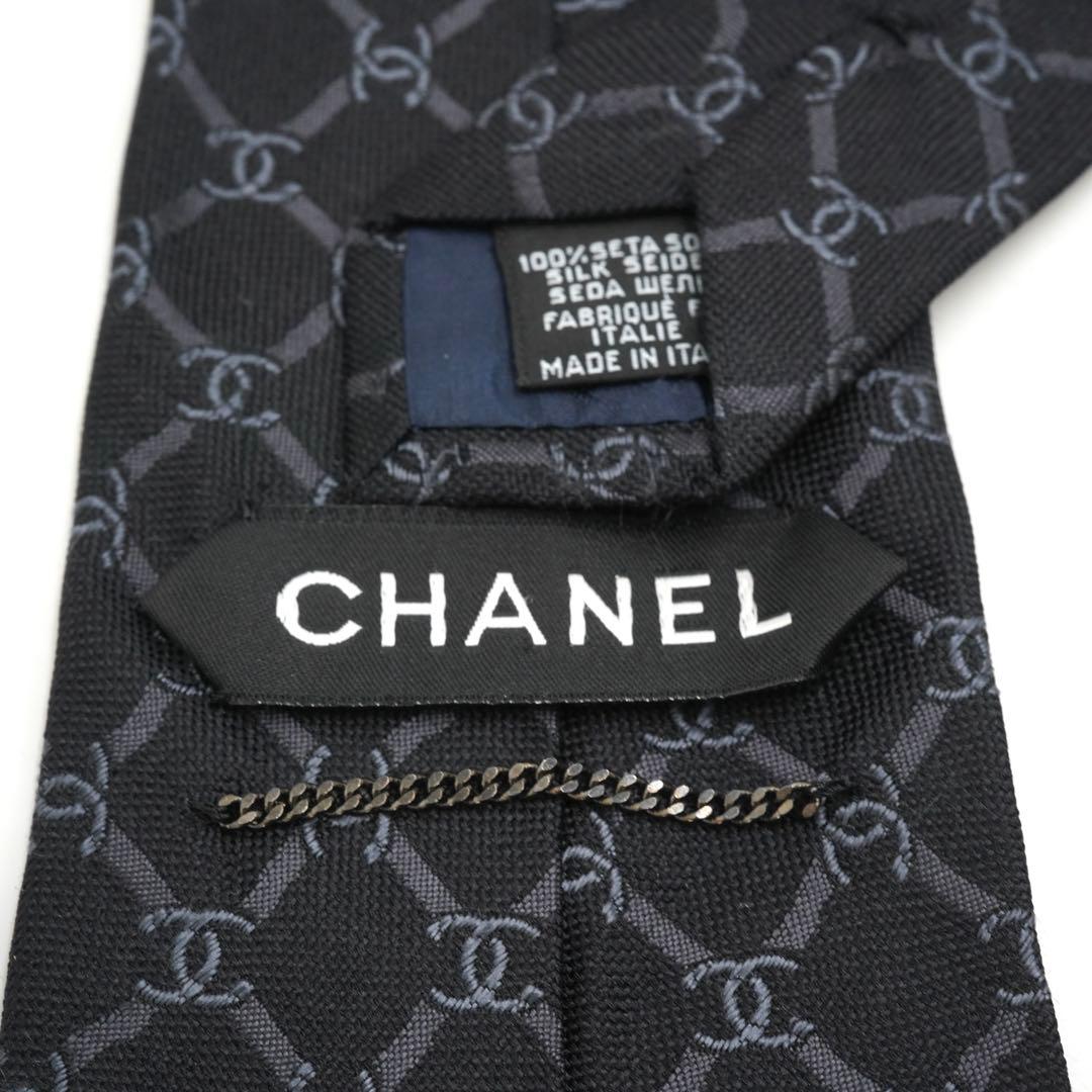 ✨未使用に近い　CHANEL ネクタイ　ココマーク　チェック　チェーン　ブラック