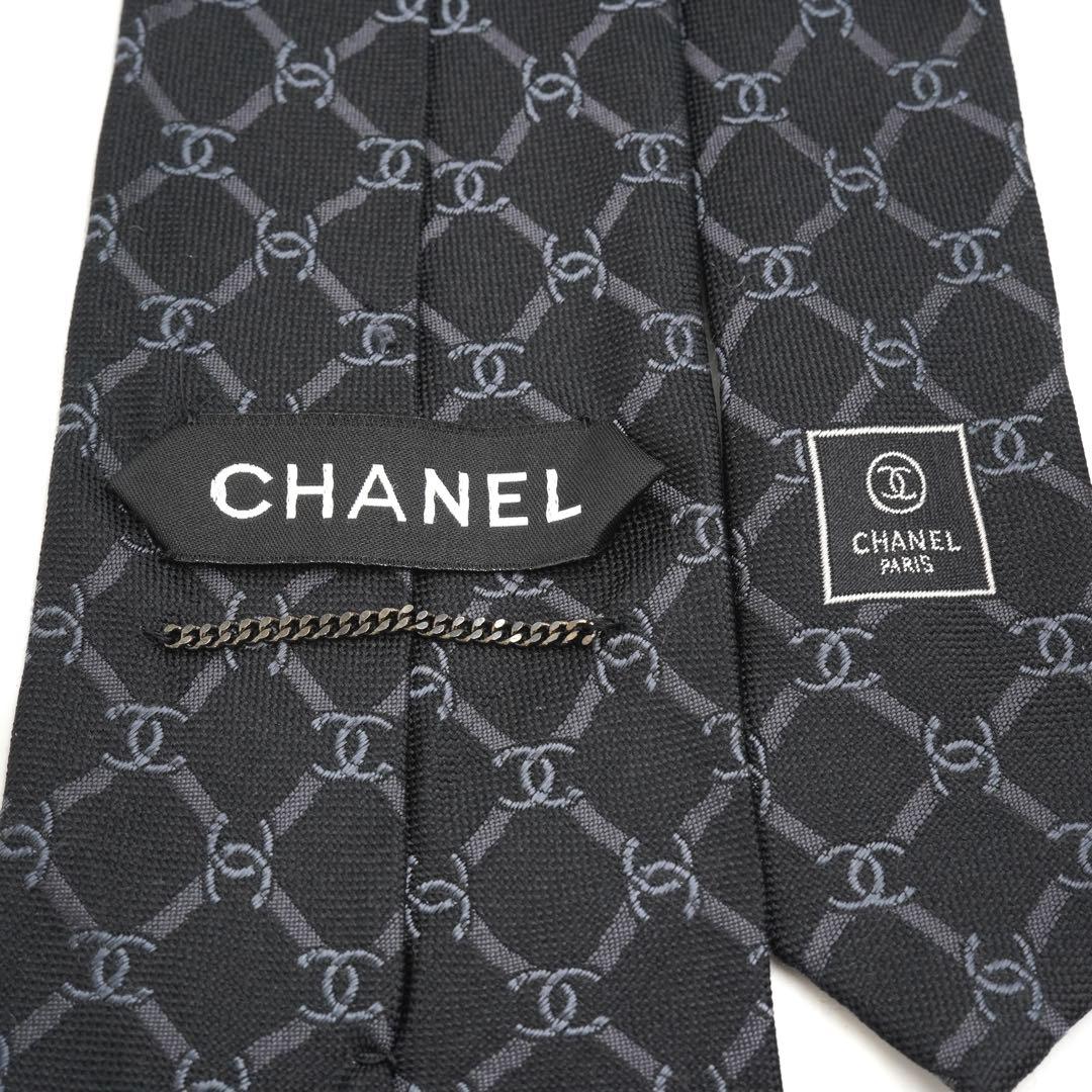 ✨未使用に近い　CHANEL ネクタイ　ココマーク　チェック　チェーン　ブラック