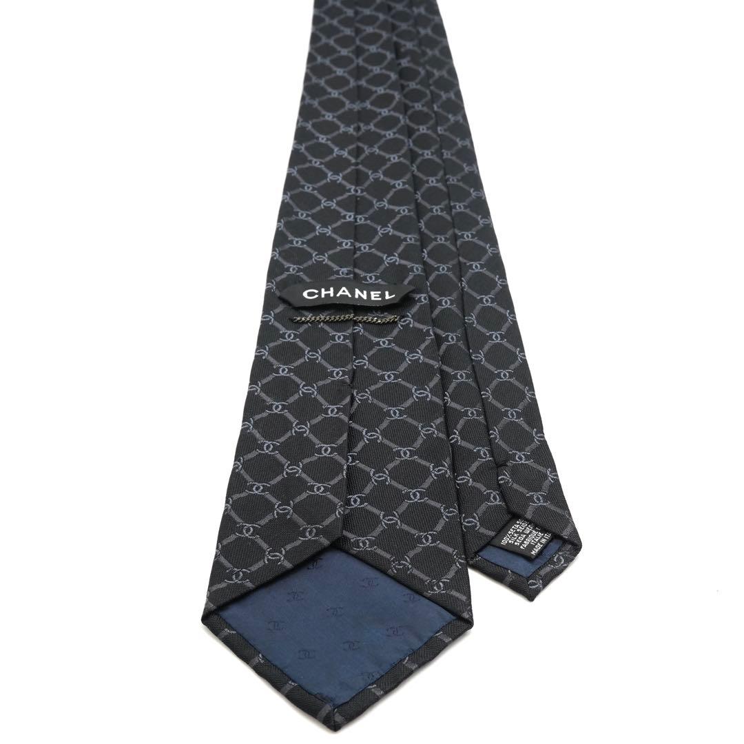 ✨未使用に近い　CHANEL ネクタイ　ココマーク　チェック　チェーン　ブラック
