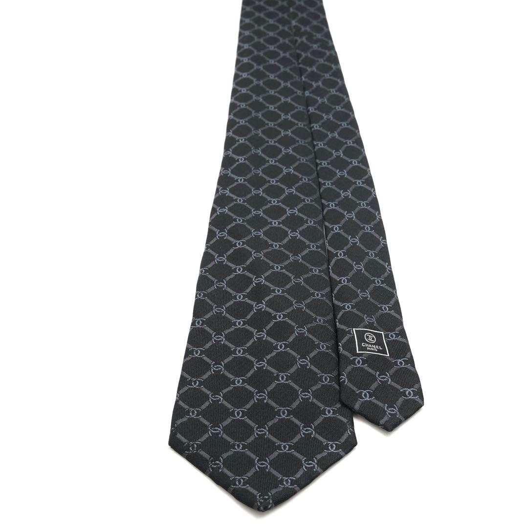 ✨未使用に近い　CHANEL ネクタイ　ココマーク　チェック　チェーン　ブラック