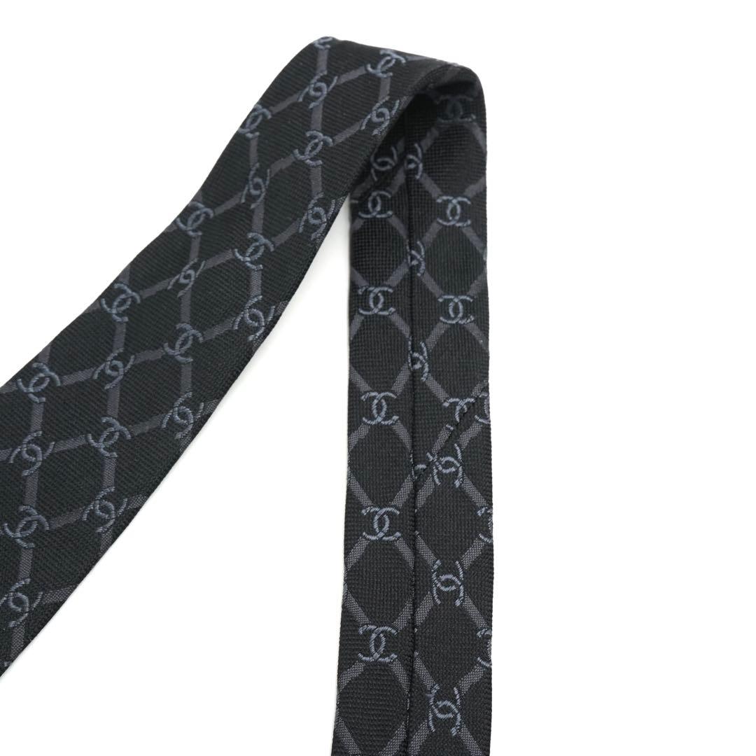 ✨未使用に近い　CHANEL ネクタイ　ココマーク　チェック　チェーン　ブラック