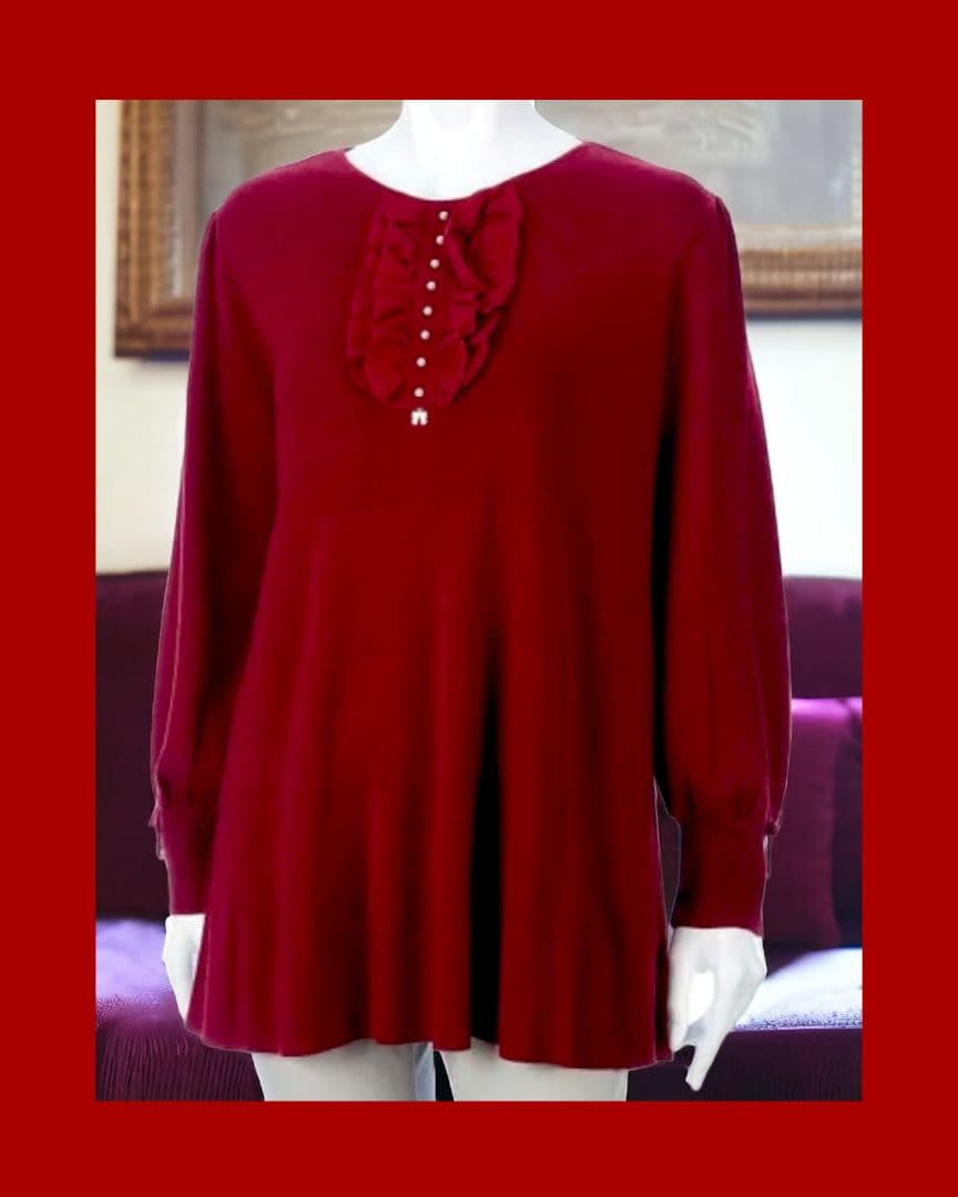 新品未使用！Super Beauty 胸元フリルデザインチュニックセーター