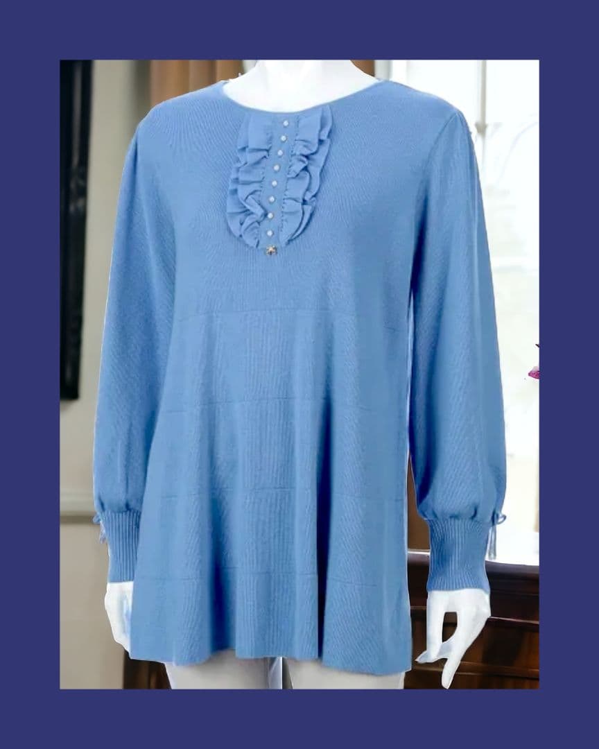 新品未使用！Super Beauty 胸元フリルデザインチュニックセーター