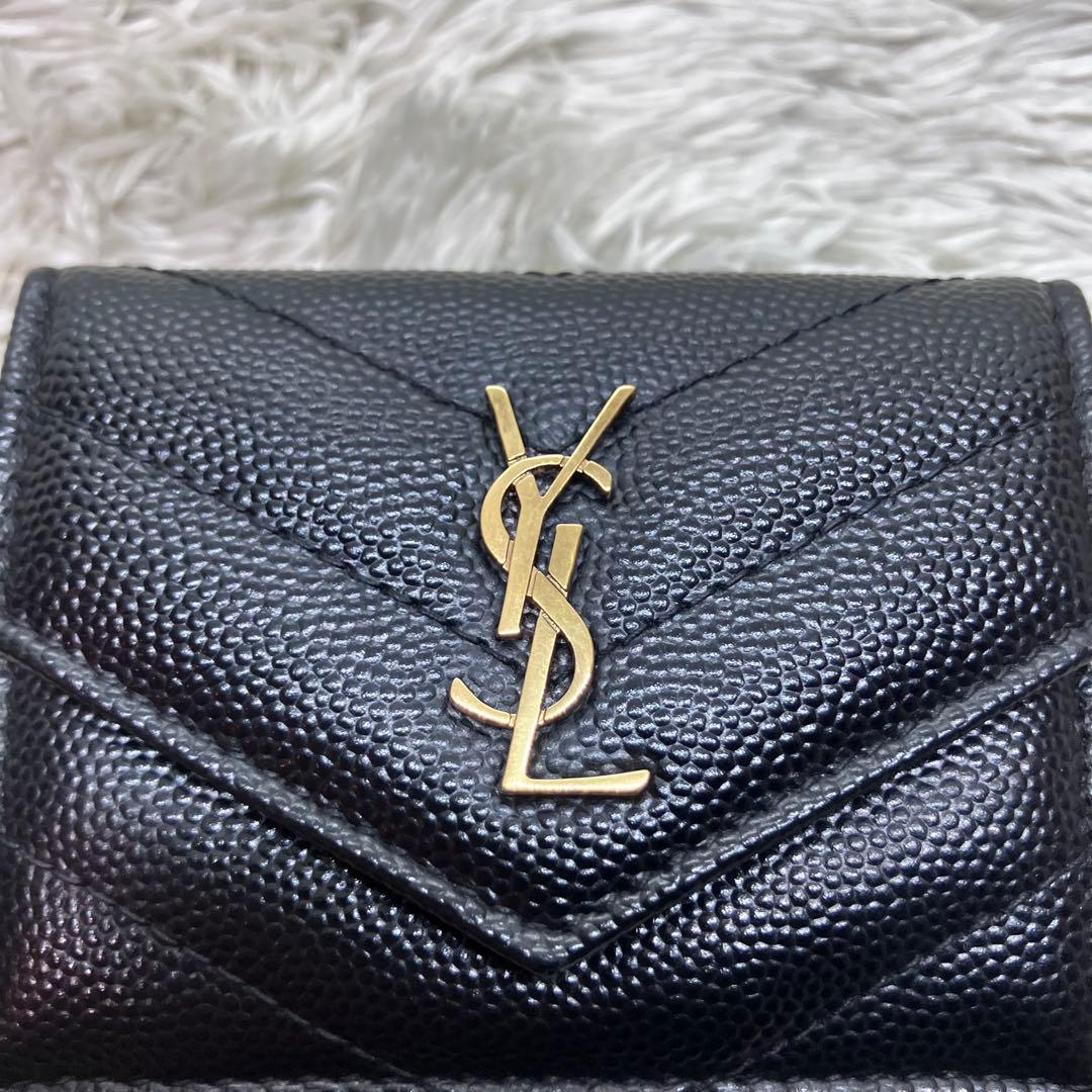 箱付き極美品✨ サンローラン 三つ折り財布 カサンドラ キャビアスキンYSL