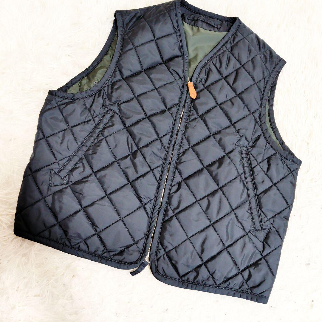 美品 45R　キルティング Vネック中綿ダウンベスト 馬革ファスナー 45rpm