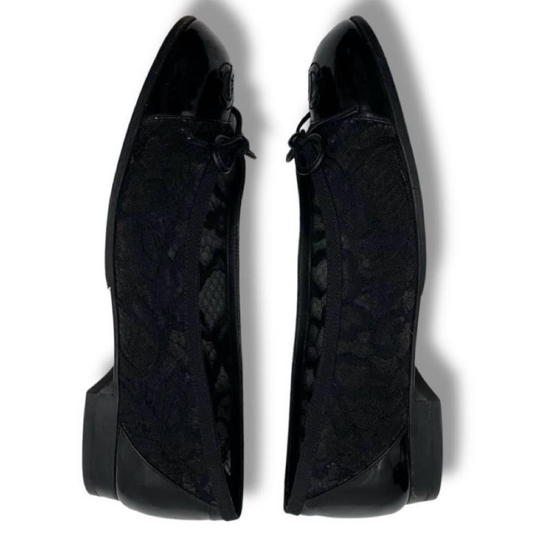 美品 CHANEL シャネル フラット バレエシューズ レース ココマーク 黒