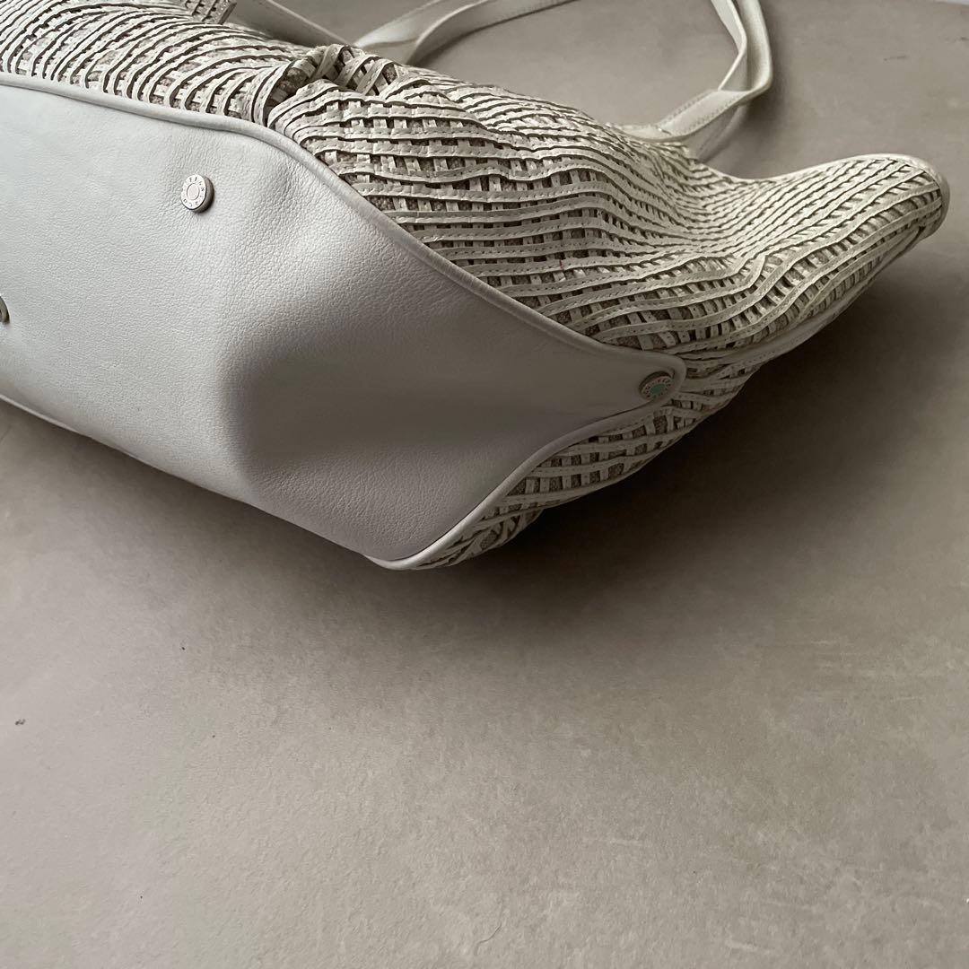 ティファニー キャンバス レザー トートバッグ ホワイト