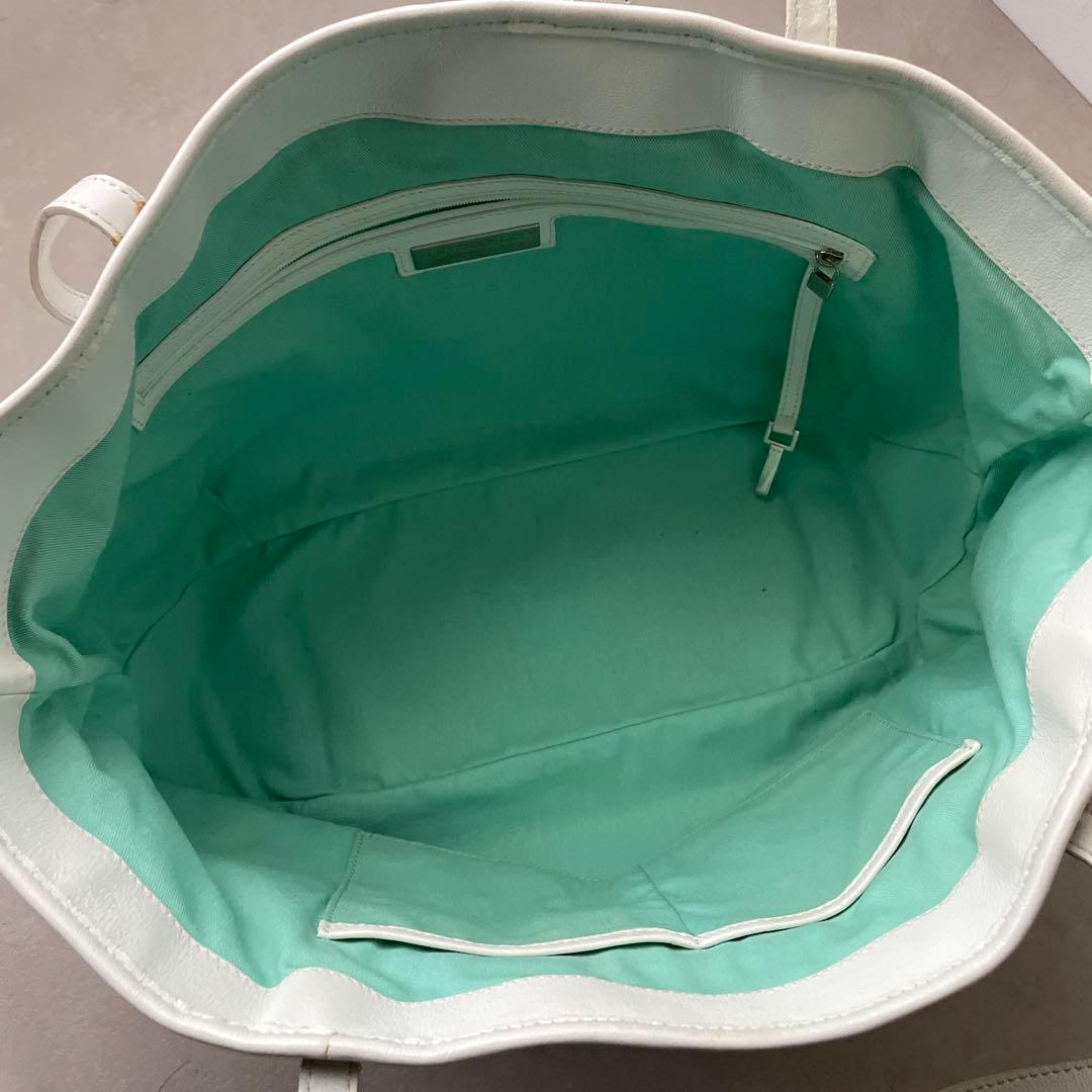 ティファニー キャンバス レザー トートバッグ ホワイト