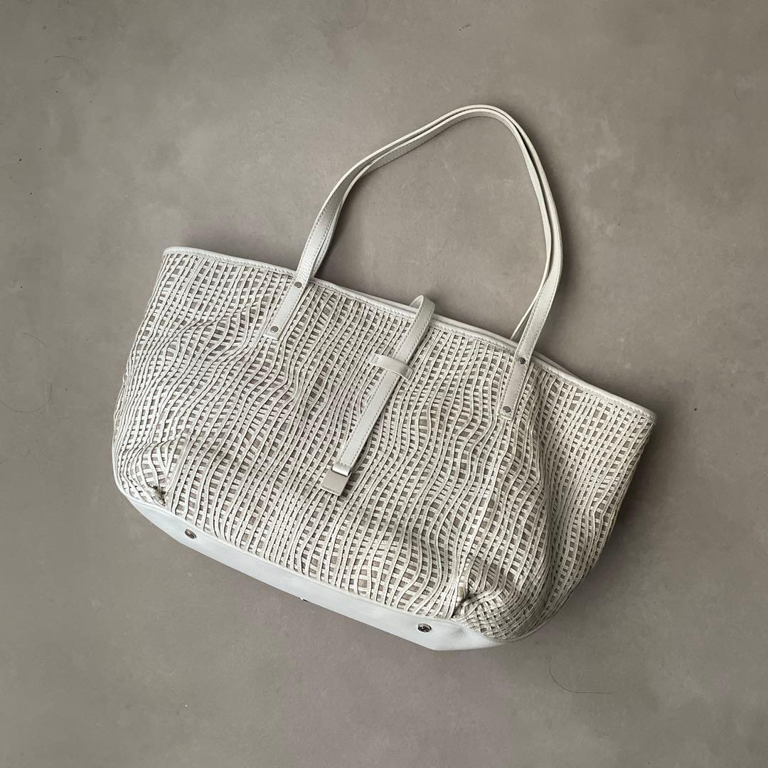 ティファニー キャンバス レザー トートバッグ ホワイト