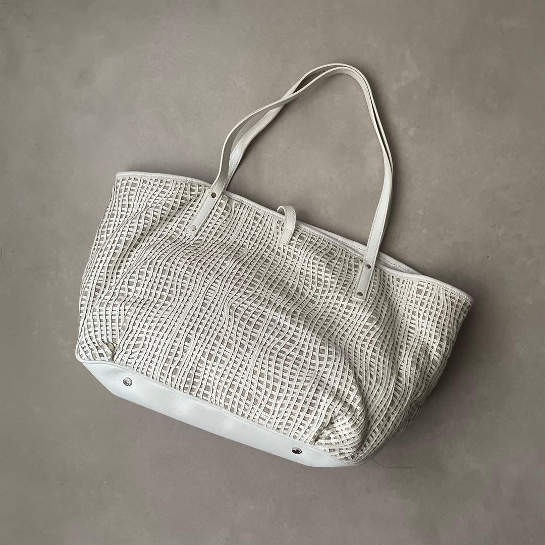 ティファニー キャンバス レザー トートバッグ ホワイト