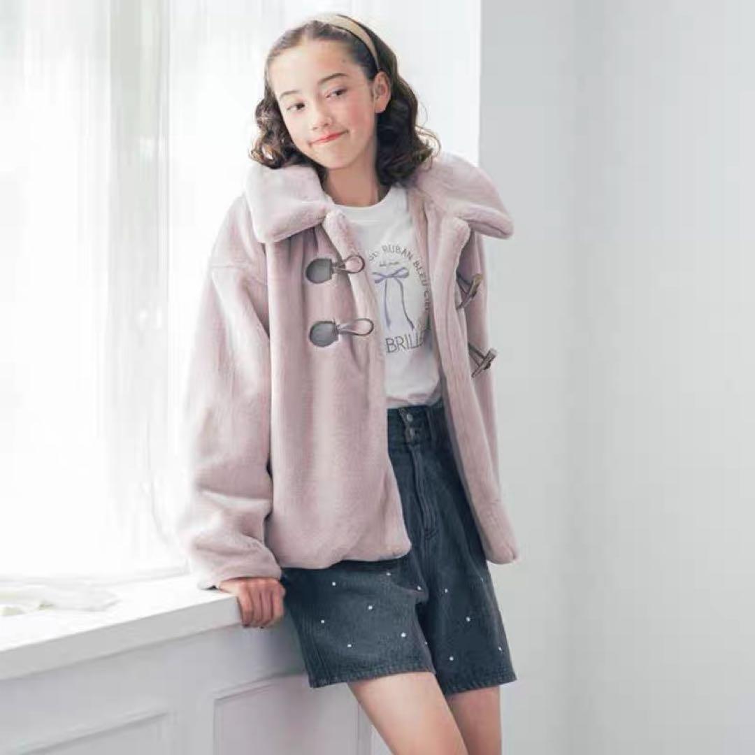 pom ponette junior160cm フェイクファーブルゾン ピンク