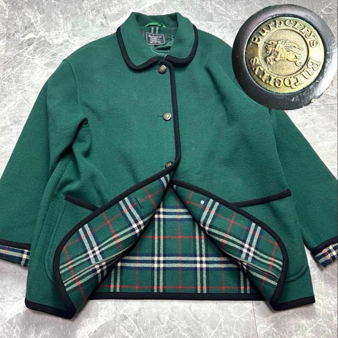 バーバリー♡カシミヤ　ダブルフェイス　コート　金ボタン　ノバチェック グリーン