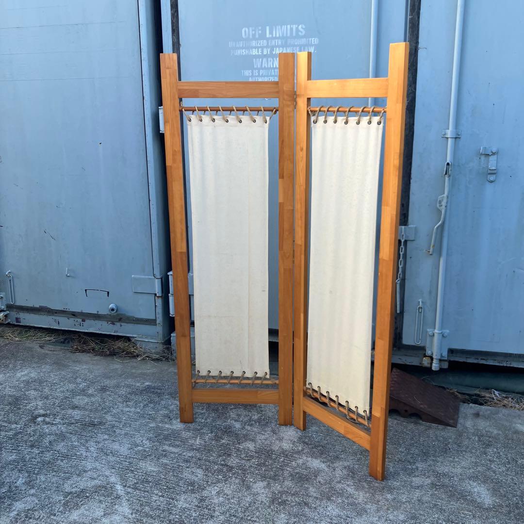 北欧レトロ 木製フレーム 帆布 パーティション パーテーション 衝立 ビンテージ