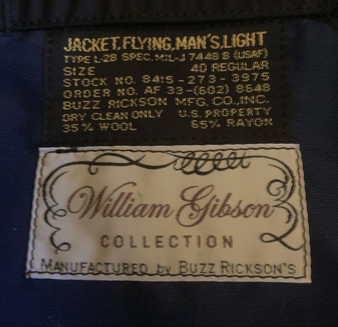 バズリクソンズ・ウィリアム・ギブソン ボンバージャケット L-2B MA-1