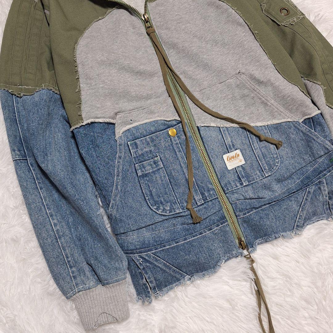 karaku　異素材　再構築　ミリタリーデザイン　ダメージ　リメイク　ジャケット