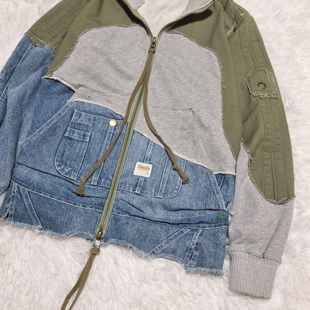 karaku　異素材　再構築　ミリタリーデザイン　ダメージ　リメイク　ジャケット