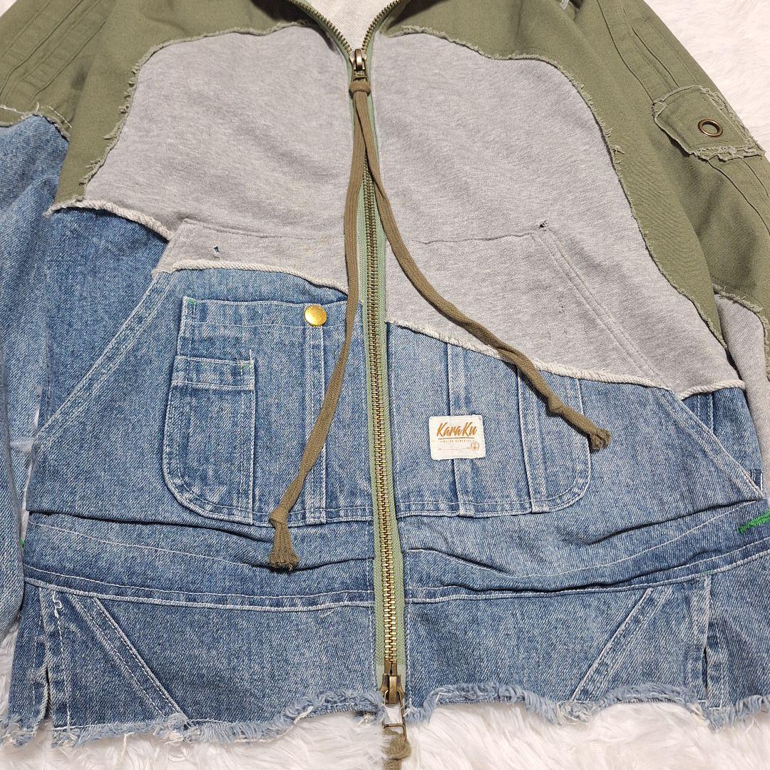 karaku　異素材　再構築　ミリタリーデザイン　ダメージ　リメイク　ジャケット