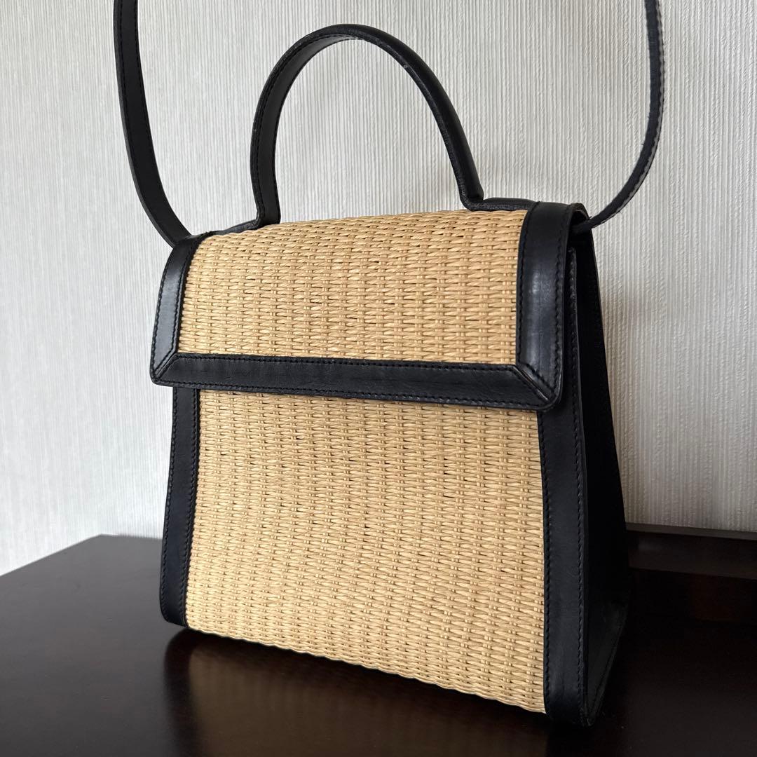 オールドラルフローレン　2way籠バッグ　レザー　ブラック　自立