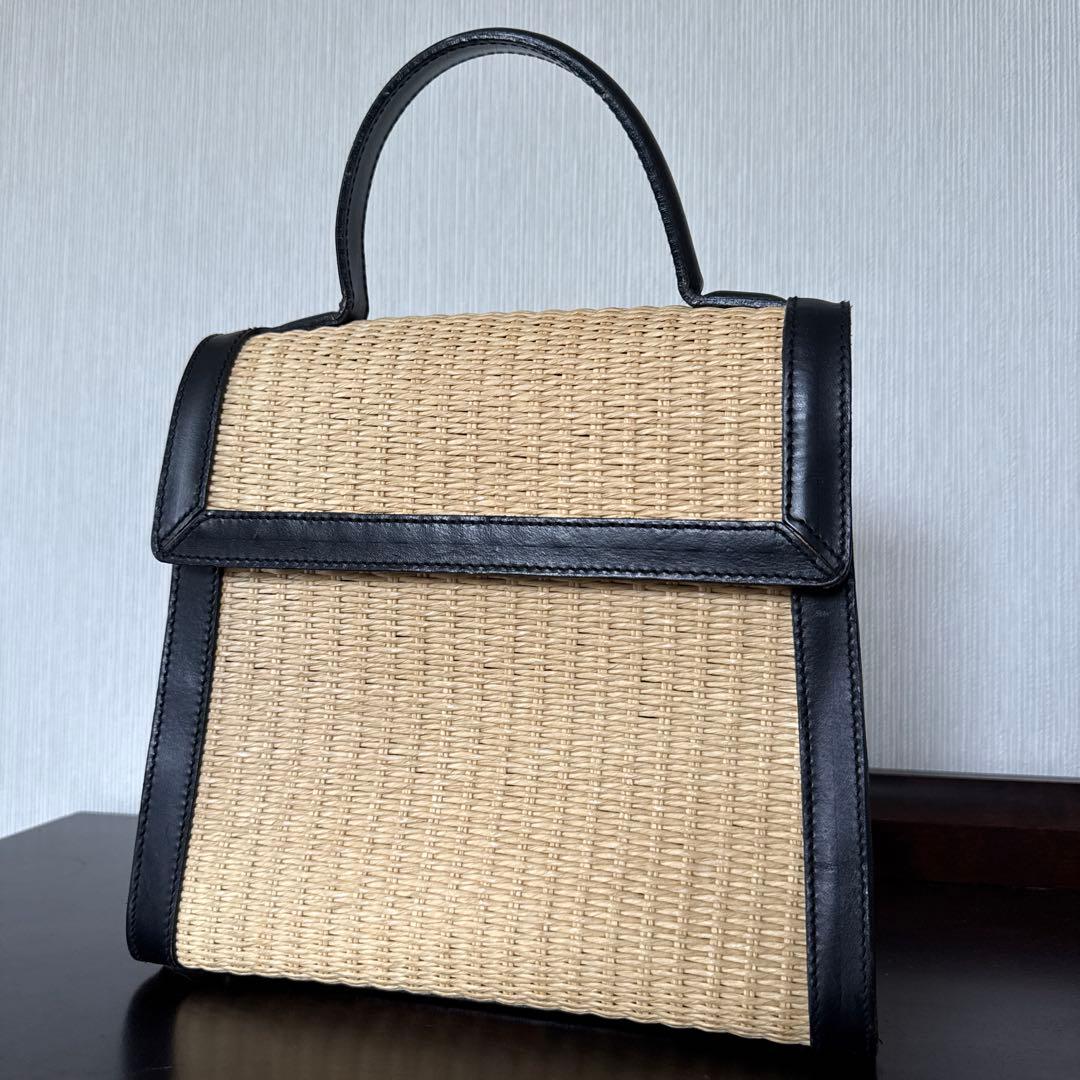 オールドラルフローレン　2way籠バッグ　レザー　ブラック　自立