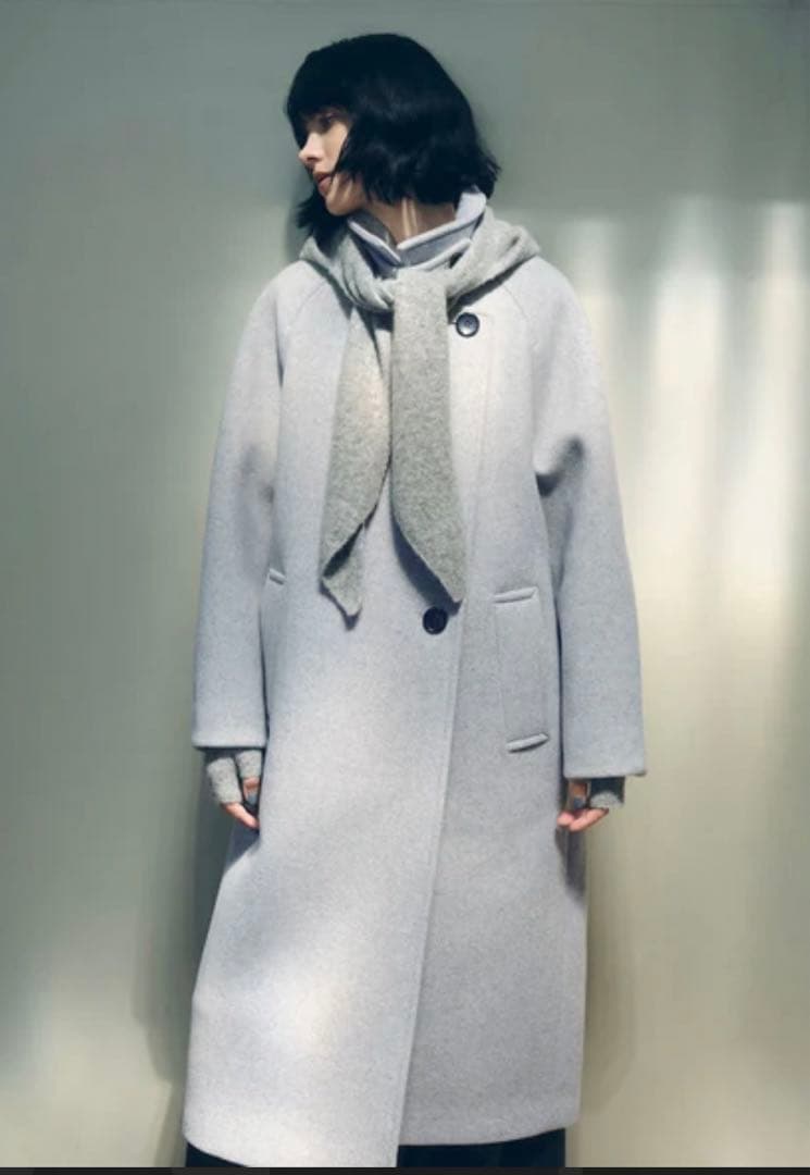アダムエロぺ　ウールボンディングラグランロングコート　新品　ライトグレー