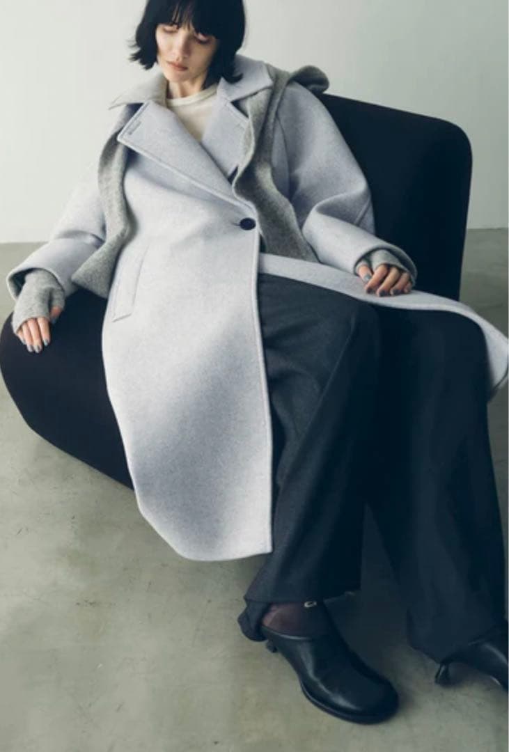 アダムエロぺ　ウールボンディングラグランロングコート　新品　ライトグレー