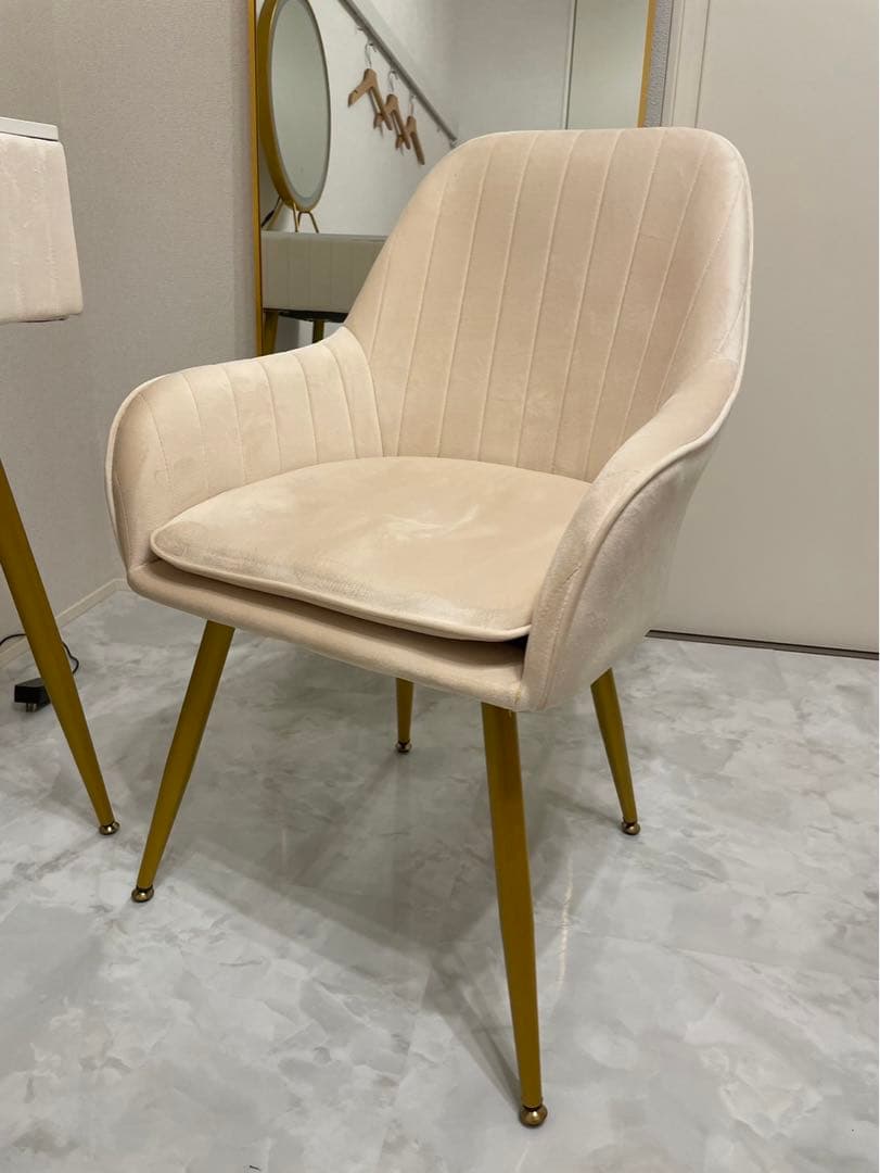 【引き取り限定】ドレッサー3点セットピンク ベロア調 大理石風 テーブル椅子 鏡