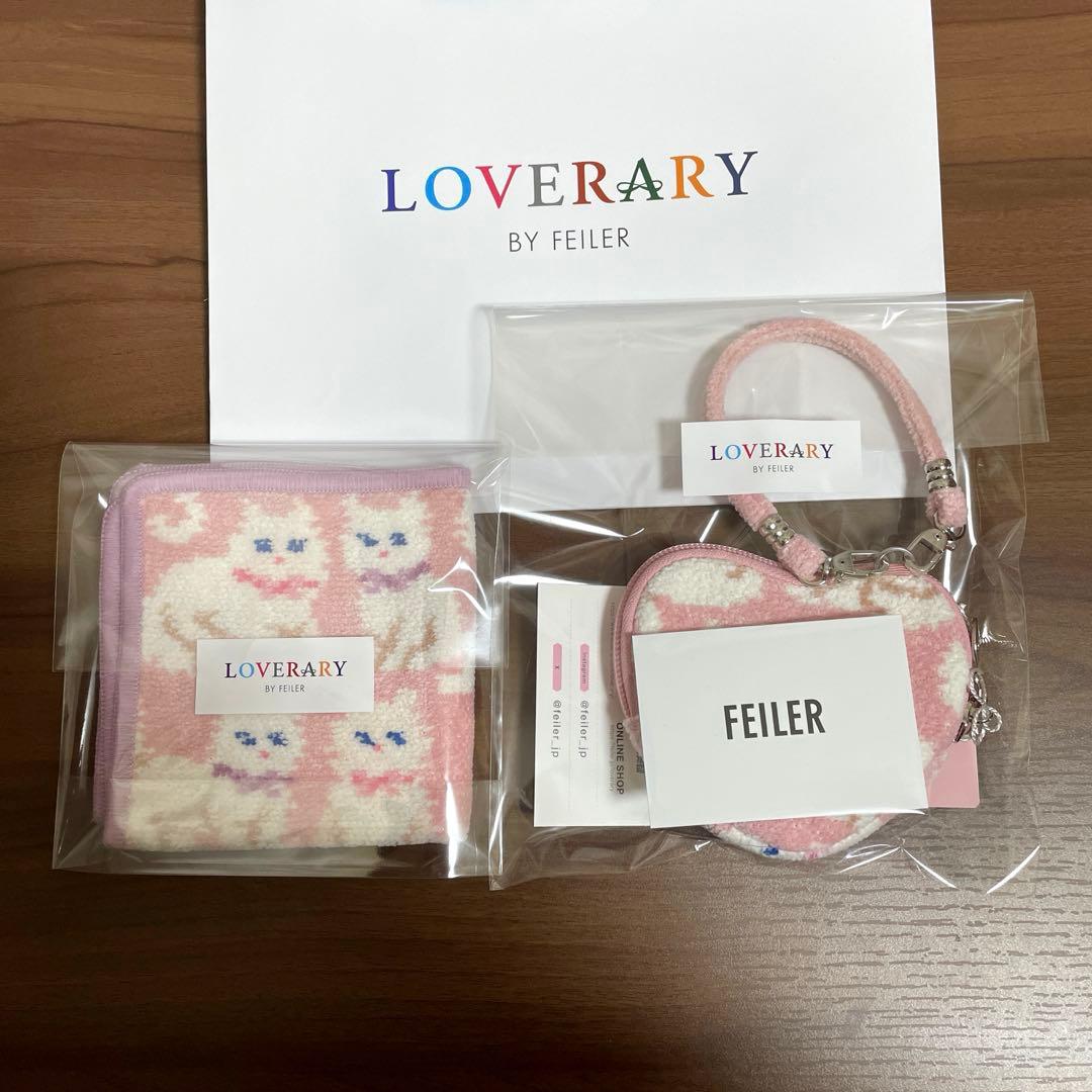 FEILERラブラリー★モフモフネコチャン★バッグ＆ハート型ポーチ＆ハンカチ