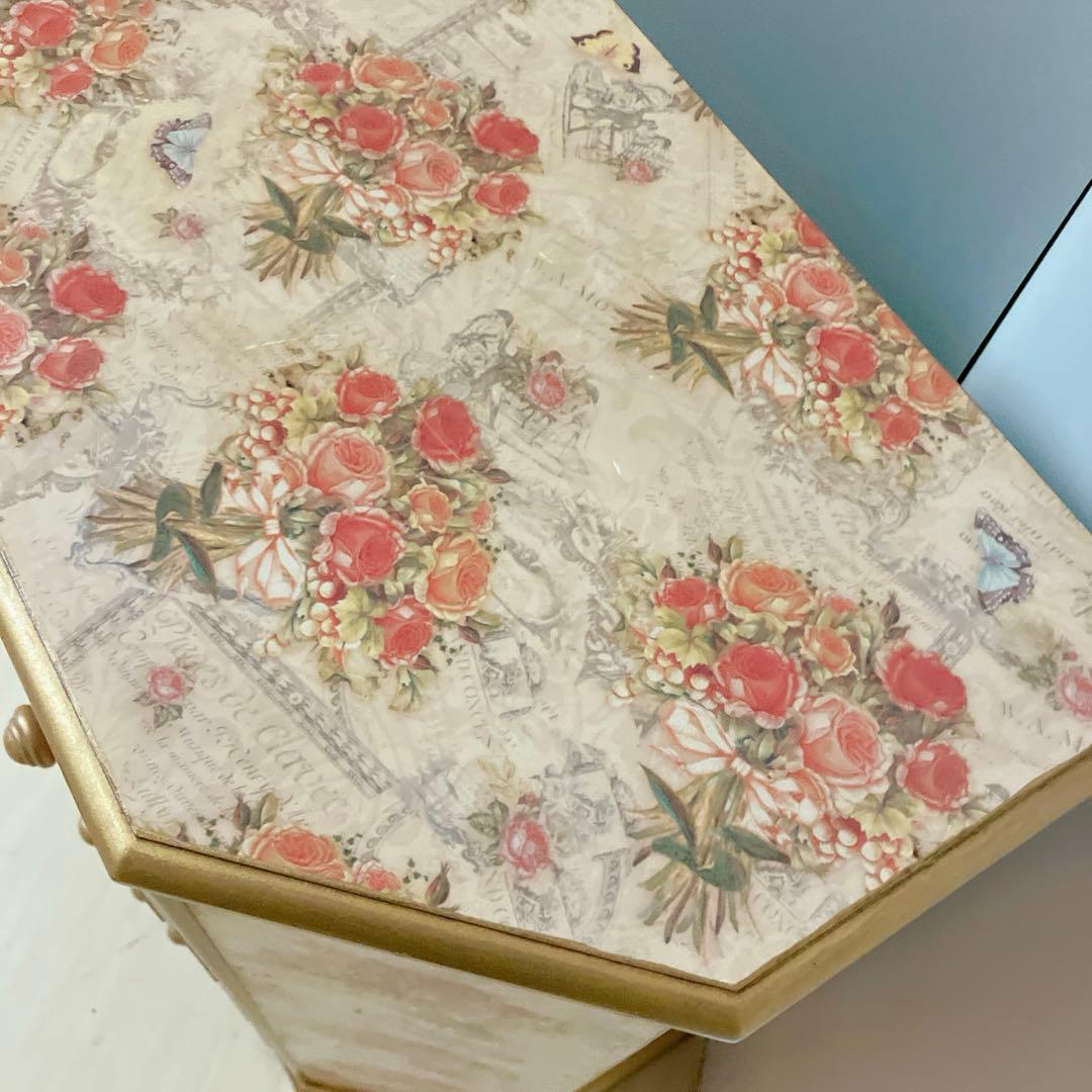 アンティーク調　5段チェスト　花柄　サイドチェスト　コンソール　飾り棚