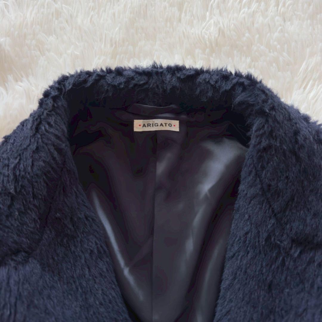 BLUE BLUE✨ARIGATO ファーコート　アルパカ混　ネイビー　2