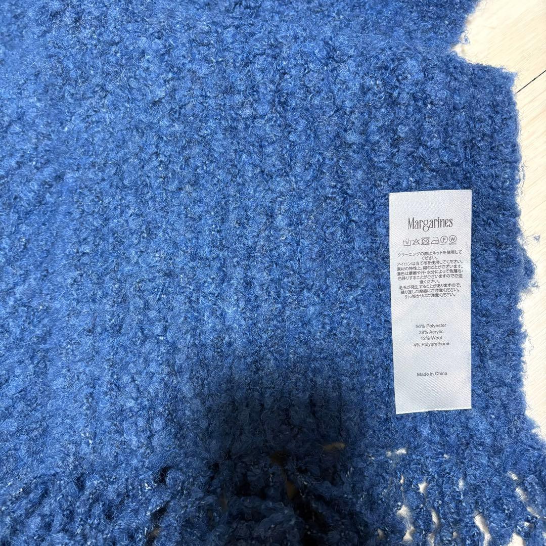 margarines フード　マフラー　編み込み　冬　青