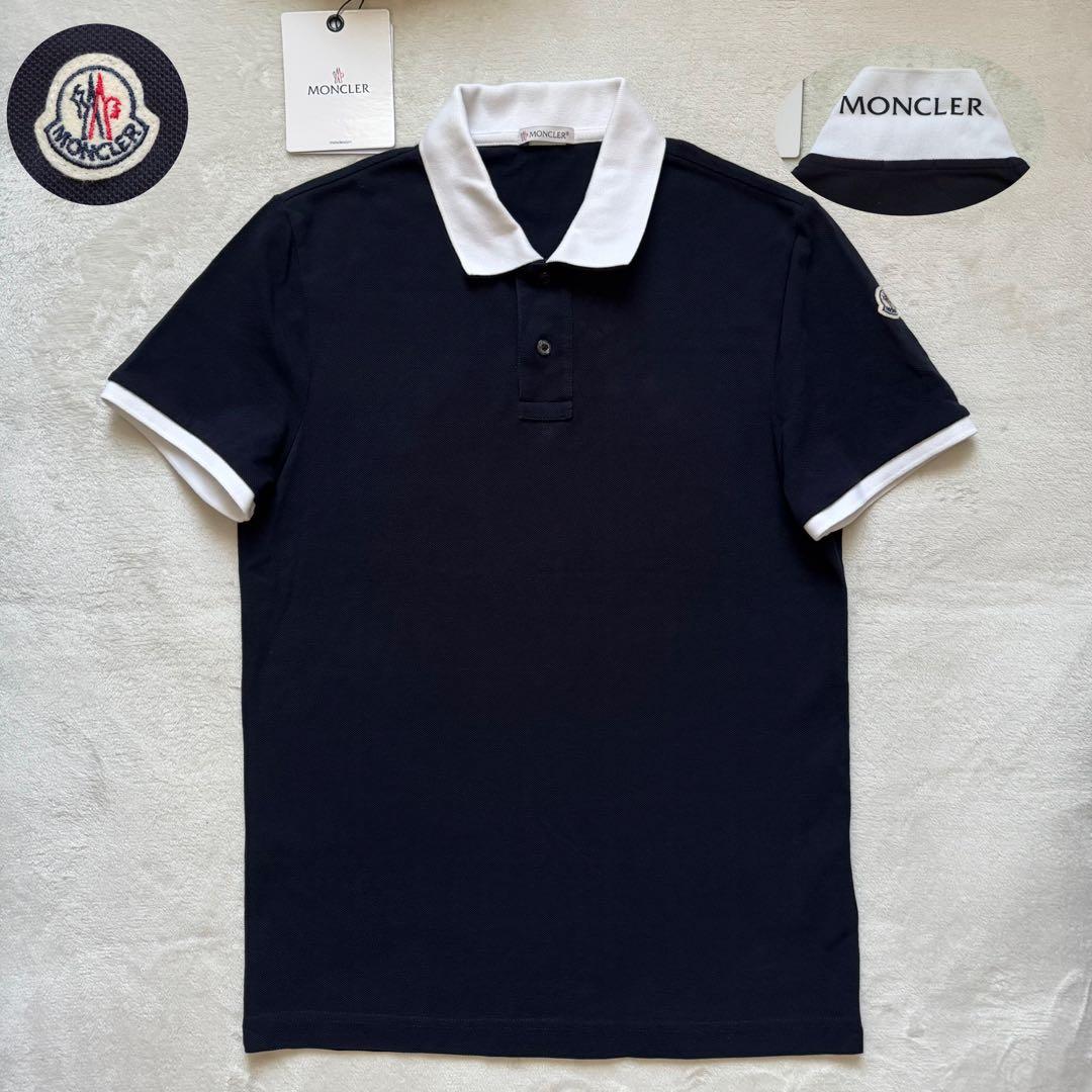 美品✨MONCLER モンクレール ポロシャツ S 紺×白 襟裏ロゴ シンプル