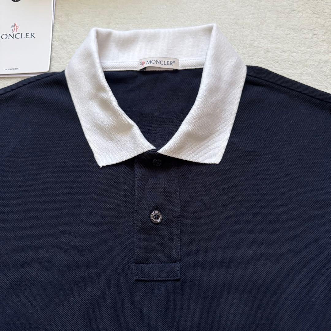 美品✨MONCLER モンクレール ポロシャツ S 紺×白 襟裏ロゴ シンプル