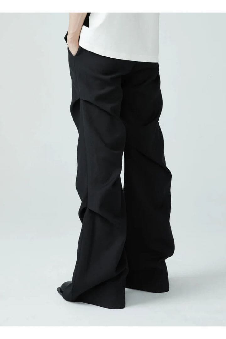 FRKM SCD フレアパンツ　ブラック　変形　タック　スラックス　 Sサイズ