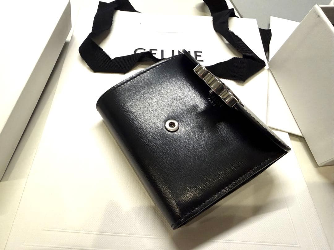 CELINE スモールフラップウォレット　トリオンフ　三つ折り財布　黒