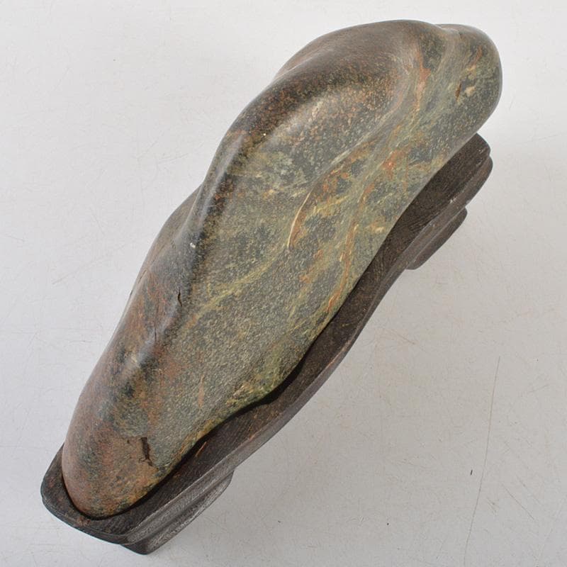 にの　鑑賞石　菊花石　置物　重さ約3019g　唐木台付　C　R6678