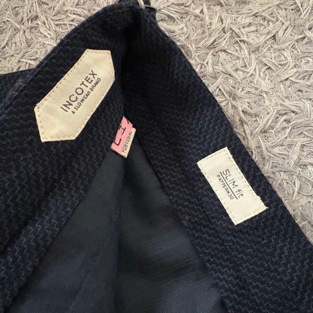 【48サイズ】INCOTEX スラックス カシミヤ混 サイドアジャスター ネイビ