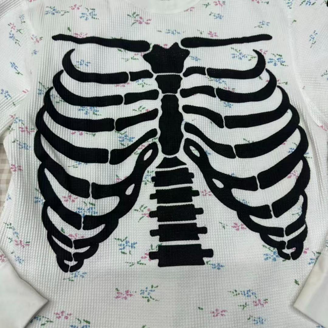 Hanes 骸骨プリント 長袖Tシャツ M