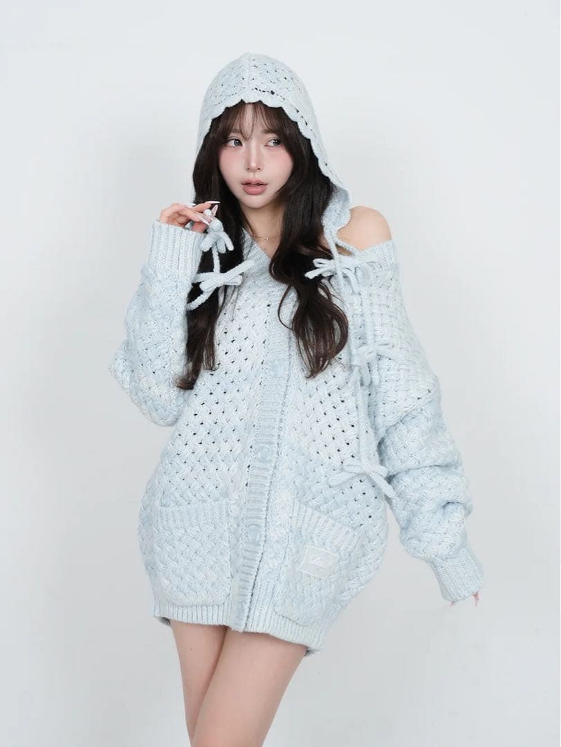 新品未開封 ダーリッチ アントルラックリボンニットボンネット サックス