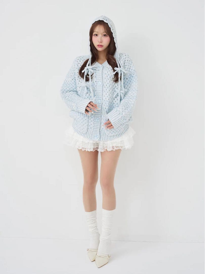 新品未開封 ダーリッチ アントルラックリボンニットボンネット サックス